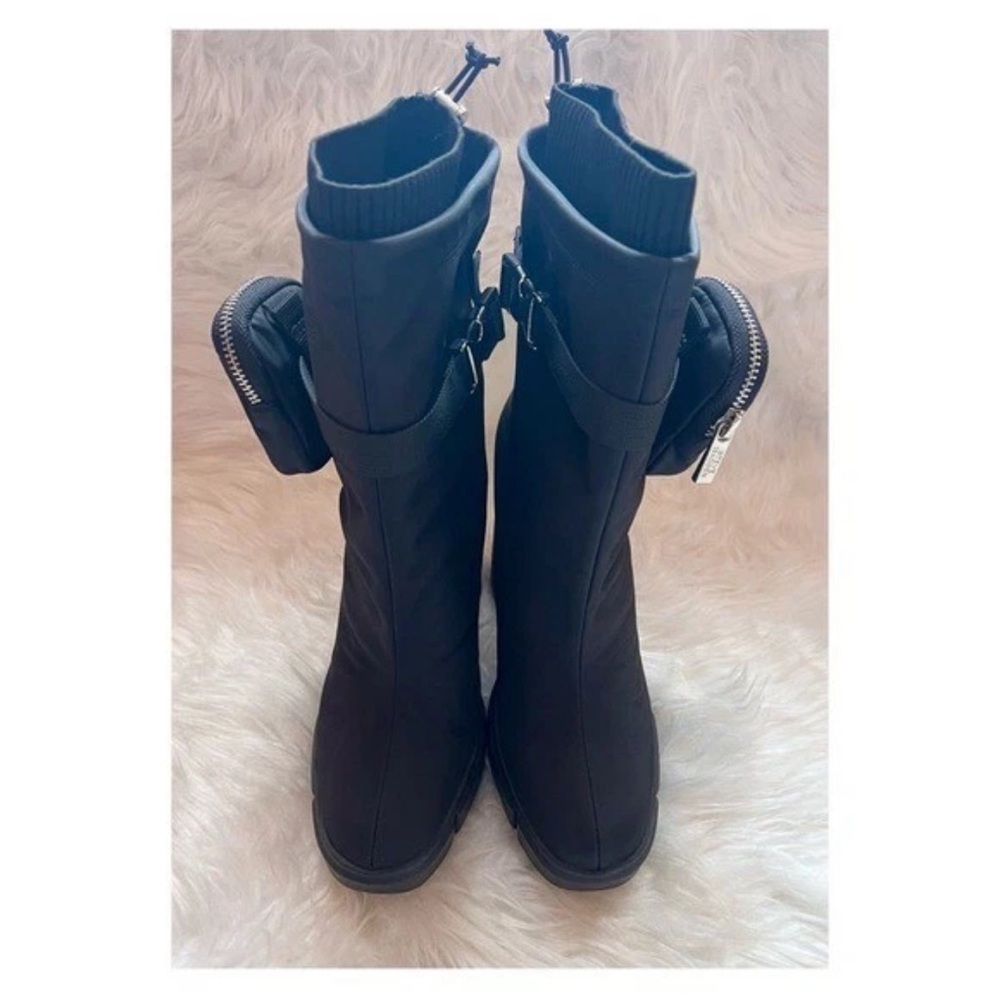 New! STEVE MADDEN RiseUp Zip Pocket Nylon Platform Square Heel Ankle Boots - Picture 9 of 15